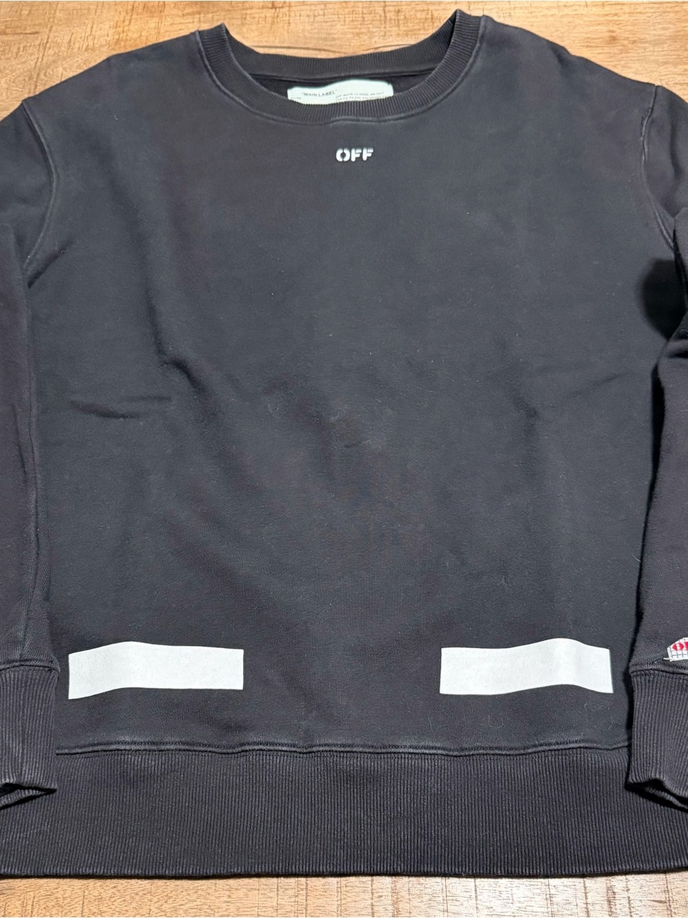 Off-White Black Crewneck Sweatshirt with White Reflective Panels